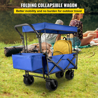 Bolderkar – Bolderwagen – Transportkar – Strandkar – Opvouwbare Kar – 85 cm Laadruimte – Staal Frame Met Afneembare Zonkap – 360° Draaibare Wielen
