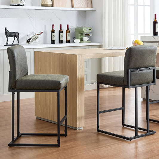 Barstoel – Barkruk – Barstoel Set – Barkrukken – Keukenstoel – Set Van 2 – Retro Design – Zithoogte 60,96 cm – PU Lederen Zitting Met Rugleuning – Stalen Zwart Frame – Eenvoudige Montage – Comfortabel & Stevig