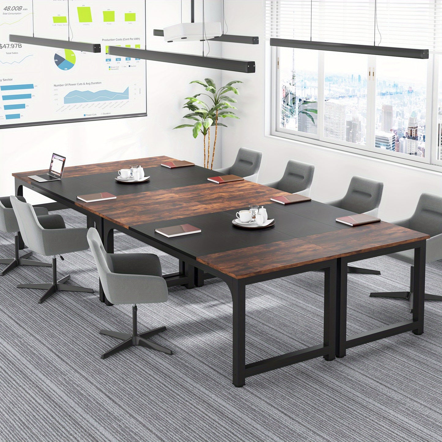 Vergadertafel – Bureautafel – Werktafel – Seminartafel – Kantoortafel – Rustiek Bruin & Zwart – E1 Spaanplaat – Stevig Metaal Frame