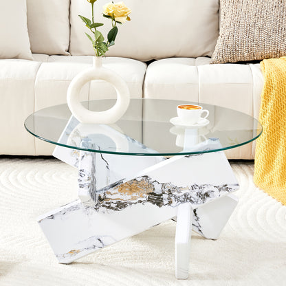 Glazen Salontafel – Ronde Tafel – Bijzettafel – Woonkamertafel – Koffietafel – Wit Getemperd Glas – 0,8 cm Dik – Stevige Basis – Eenvoudige Montage Zonder Gereedschap