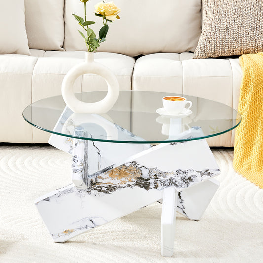 Glazen Salontafel – Ronde Tafel – Bijzettafel – Woonkamertafel – Koffietafel – Wit Getemperd Glas – 0,8 cm Dik – Stevige Basis – Eenvoudige Montage Zonder Gereedschap