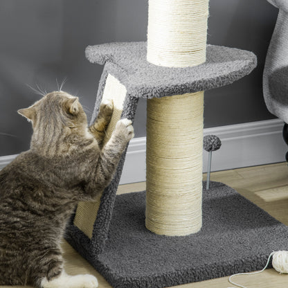 Krabpaal – Krabmeubel – Kattenpaal – Klimpaal – Krabton – Donkergrijs & Crèmewit – Duurzaam Sisal – Compact Formaat 48x48x92 cm