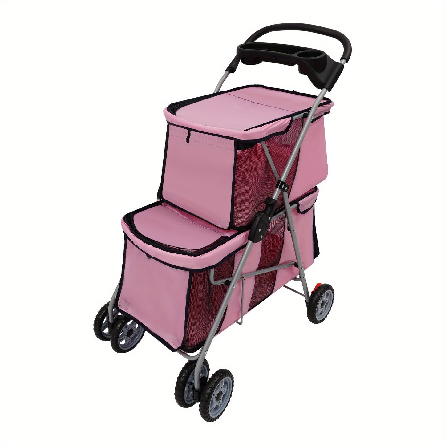 55*69*101cm Double-Tier Pet Stroller - Foldable, Durable Aluminum & Polyester Construction, Spacious Design with 4-Wheel Mobility, Easy to Use for Small & Medium Dogs