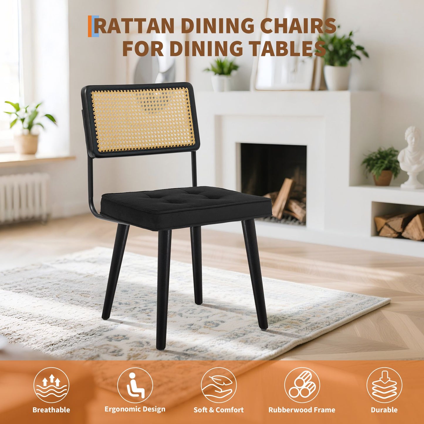 Set of 2 Modern Boho Dining Chairs with Legs - Mid-Century Contemporary Kitchen Table Chairs Suitable for Living Room, Coffee Bar, Restaurant - Sturdy Furniture
