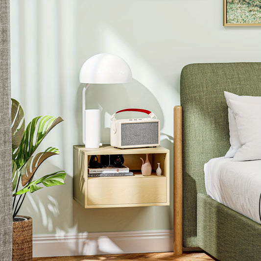 Zwevend Nachtkastje – Wandkastje – Hemelbed Kastje – Aan De Muur Nachtkastje – Natuurlijke Kleur – Bamboe Materiaal – Ruimtebesparend Design