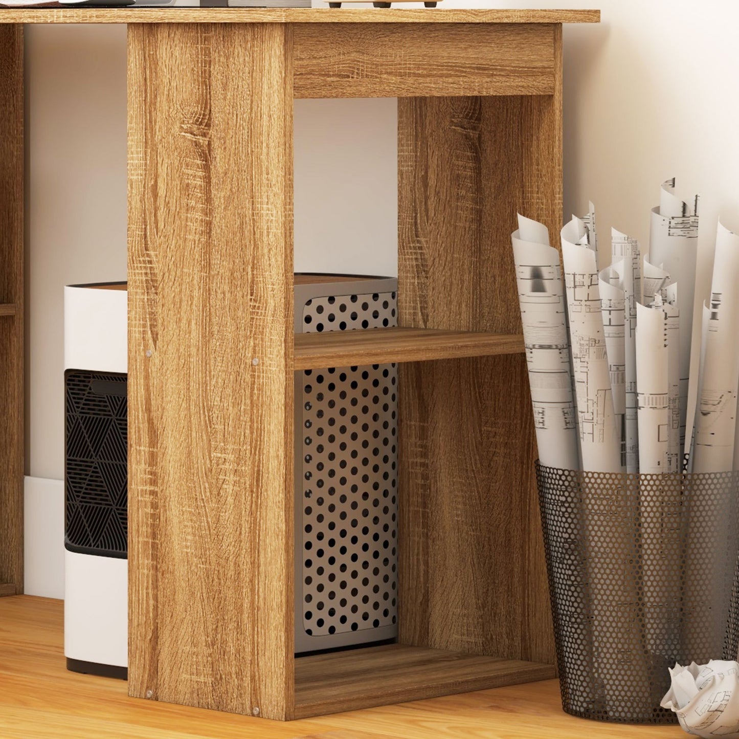 Computertafel – Bureau – Werkplek – Computermeubel – Hoekbureau – Met Opbergrekken – Hoogwaardige Eiken Fineer – 120x55x120 cm
