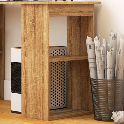 Computertafel – Bureau – Werkplek – Computermeubel – Hoekbureau – Met Opbergrekken – Hoogwaardige Eiken Fineer – 120x55x120 cm