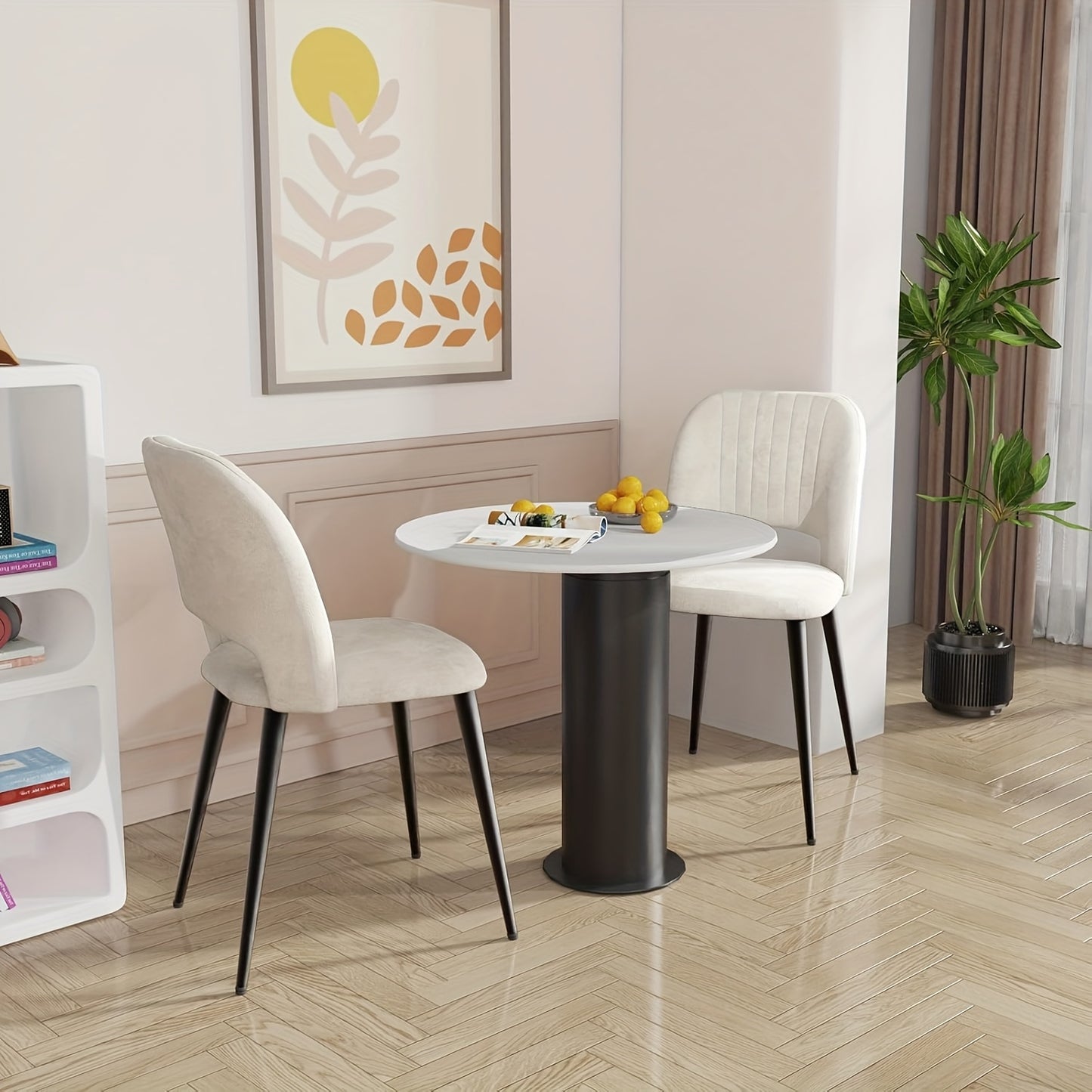 Eetkamerstoel – Stoel – Kuipstoel – Keukenstoel – Fauteuil – Velvet Bekleding – Ergonomisch Design – Set Van 2 – Metalen Poten – Wit – 48x45x85 cm