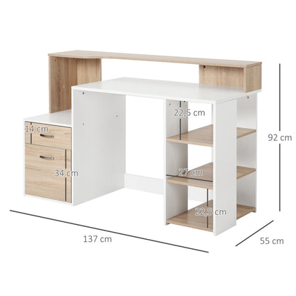 Bureau – Computertafel – Werkplekmeubel – Studieplek – Thuiswerkplek – Beige Eiken – Compact 137x55x92 cm – Hoogwaardig MDF Met Metaal