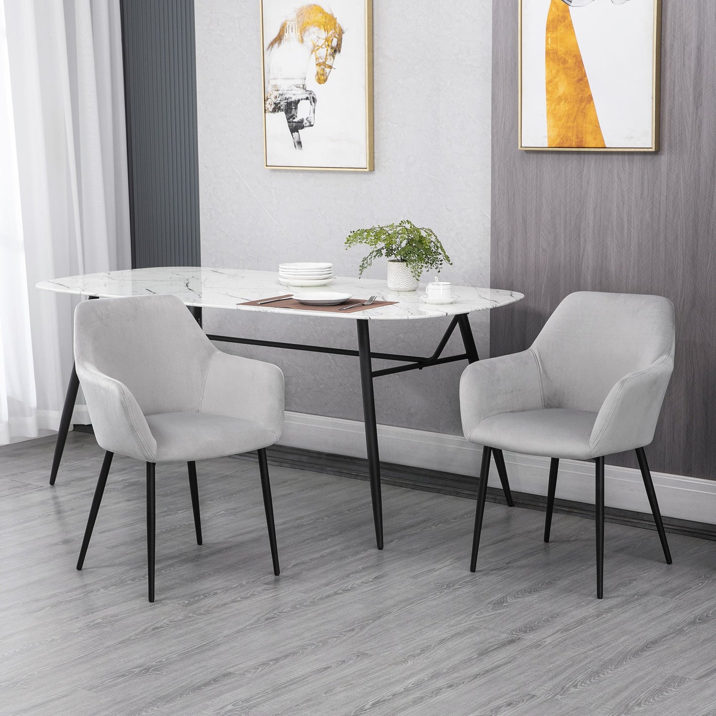 Eetkamerstoel – Stoel – Dining Chair – Stoel Met Rugleuning – Velours Stoel – Set van 2 – Lichtgrijs – Fluwelen Bekleding – Stalen Poten – Ergonomisch Design – 54x57x80 cm