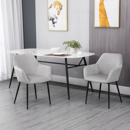 Eetkamerstoel – Stoel – Dining Chair – Stoel Met Rugleuning – Velours Stoel – Set van 2 – Lichtgrijs – Fluwelen Bekleding – Stalen Poten – Ergonomisch Design – 54x57x80 cm