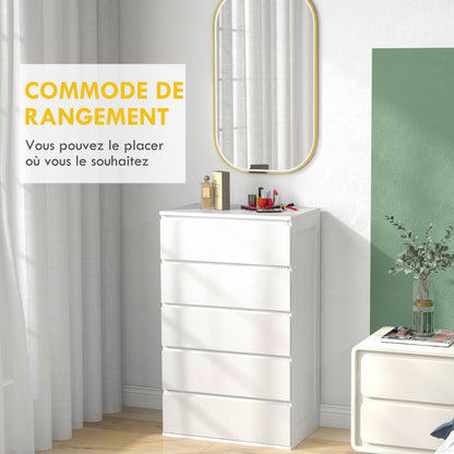 Ladekast – Commode – Ladenkast – Opbergkast – Kast Zonder Handgrepen – Modern Design – 5 Laden – Wit – 60x38x100 cm – Anti-Kantel Systeem