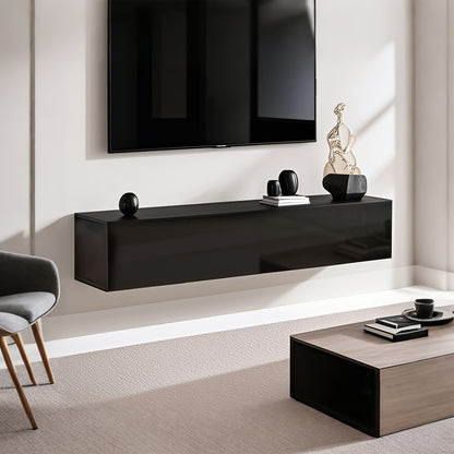 Zwevend TV Meubel – Wandmeubel – TV Kast – TV Console – Media Meubel – Matzwart – Push-Open Deur – Geschikt Tot 65 Inch