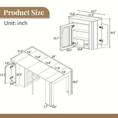 A Kitchen Island with Wheels, A Retractable Dining Table, And A Detachable Tabletop; It Can Be Used as a Sideboard, Buffet Table, or Bar in the Kitchen and Dining Area.
