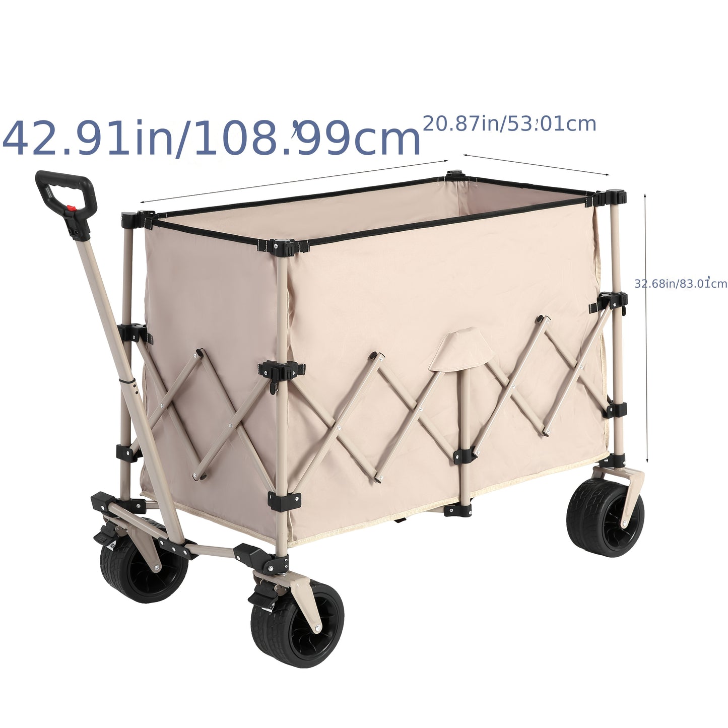 Strandwagen – Bolderkar – Bolderwagen – Transportkar – Tuinkar – Opvouwbaar – Draagvermogen 99,7 kg – 300L Inhoud – All-Terrain Wielen – Bekerhouder – Beige