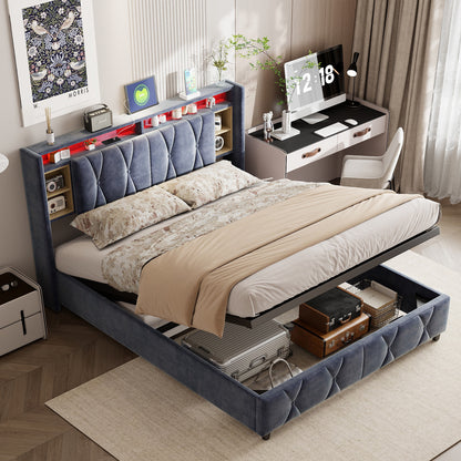 Bed – Bedframe – Slaapbed – Opbergbed – Bed Met Opbergruimte – 160x200 Cm – Fluwelen Hoofdbord – Hydraulisch Hefsysteem