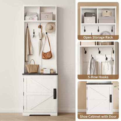 Kapstok – Halmeubel – Garderoberek – Schoenenrek – Zitbank – Wit Hardhout – Vrijstaand – 4 Haakjes – Opberglade – Compact Design