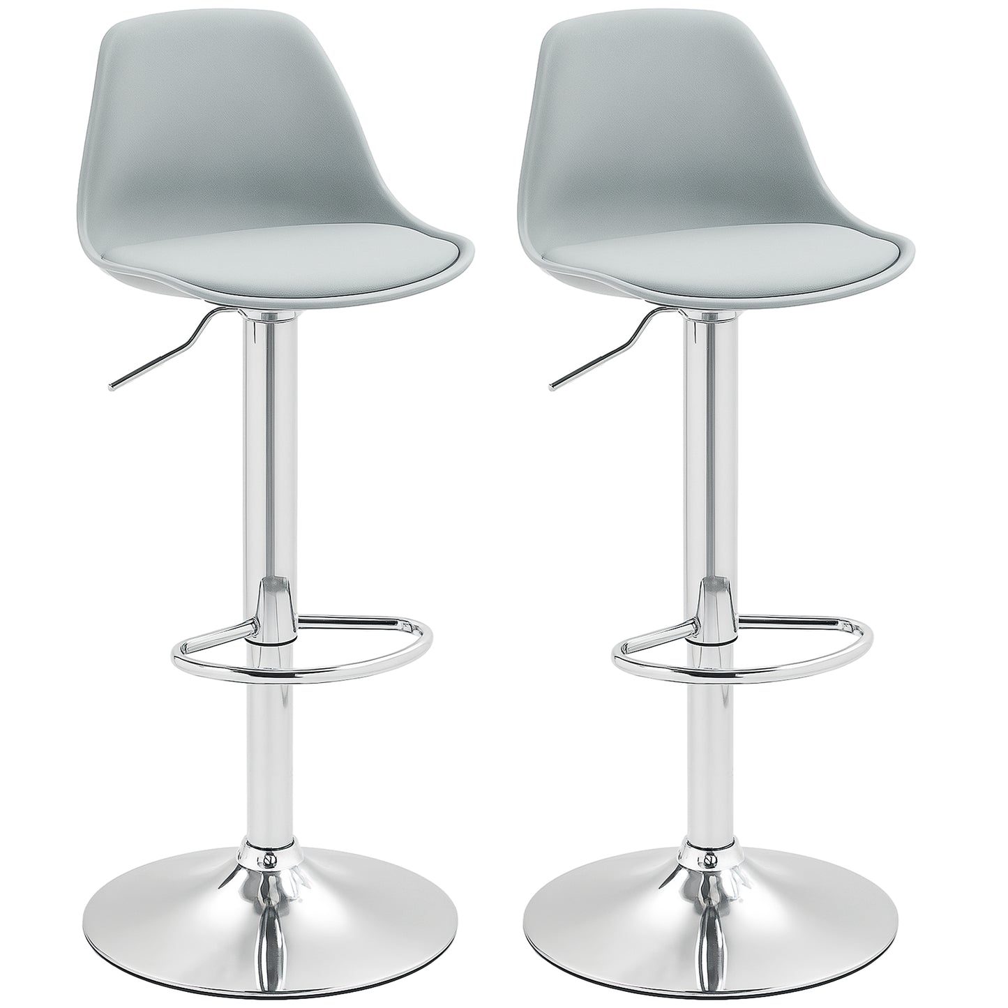 Barkrukken – Barkruk – Barstoel – Kruk – Keukenkruk – Verstelbare Hoogte 82-104 cm – Draaibare 360° Zitting – Kunstleer Grijs – Stalen Frame – Met Rugleuning en Voetsteun