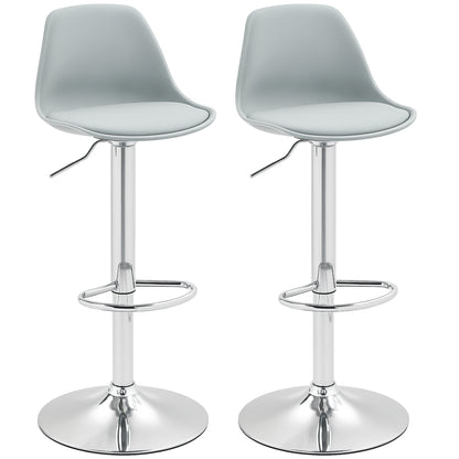 Barkrukken – Barkruk – Barstoel – Kruk – Keukenkruk – Verstelbare Hoogte 82-104 cm – Draaibare 360° Zitting – Kunstleer Grijs – Stalen Frame – Met Rugleuning en Voetsteun