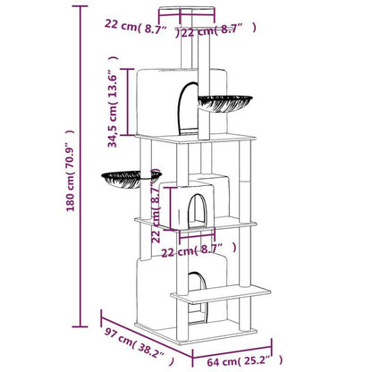 Krabpaal – Kattenklimrek – Kattenboom – Krabmeubel – Kattenhuis – Lichtgrijs – 180 cm Hoog – Duurzaam Plywood Met Sisal