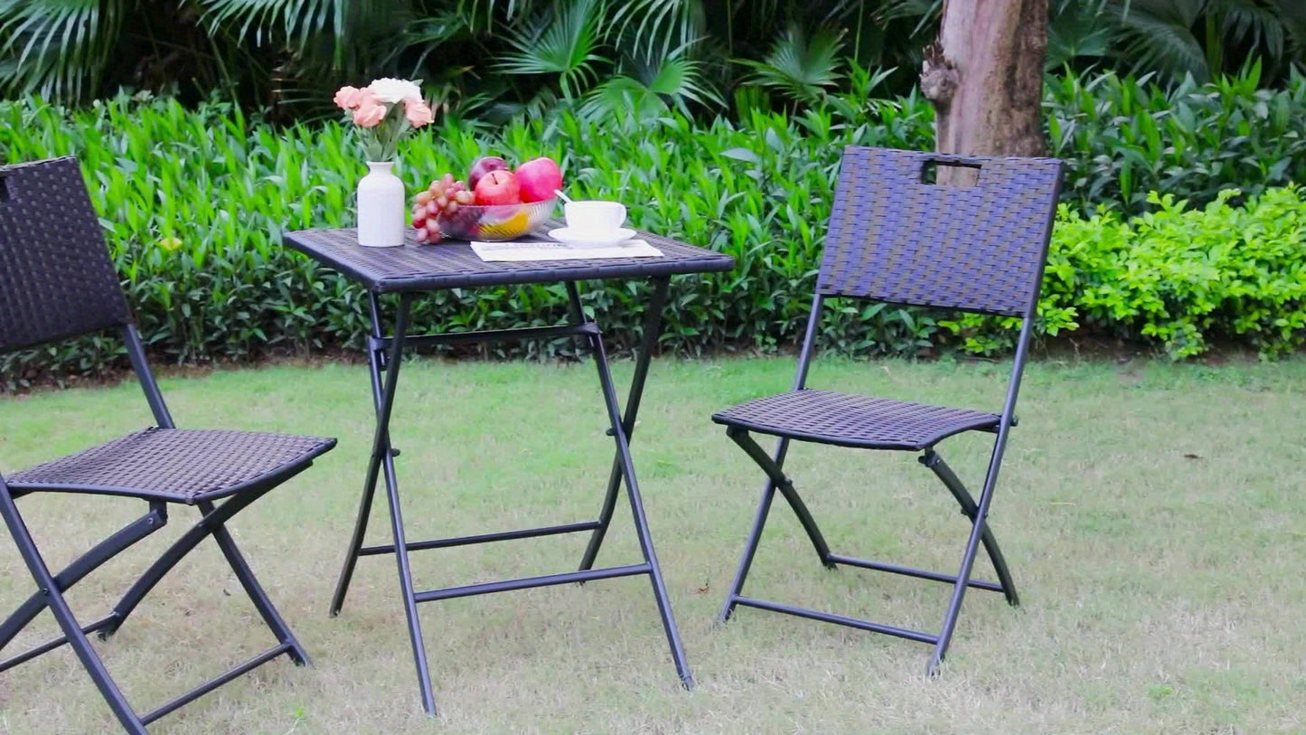 3-delige Tuinset – Balkonmeubel Set – Rattan Meubels – Vouwbare Tafel En Stoelen – Lichtgewicht En Opklapbaar – Perfect Voor Buiten, Tuin En Terras