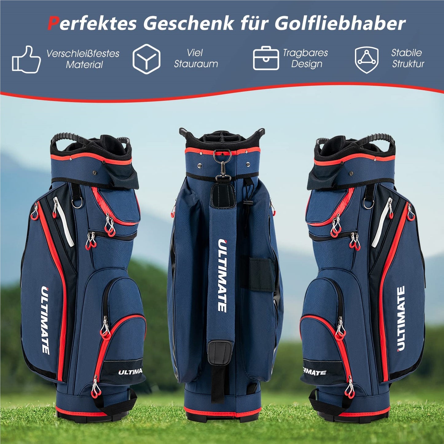 Golfbag – Golftas – Golfcarttas – Standbag – Golfreistas – Lichtgewicht Nylon – 14 Clubs Compartiment – Waterafstotende Regenhoes – 7 Zakken Met Ritssluiting