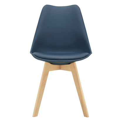 Eetkamerstoel – Stoel – Kuipstoel – Keukenstoel – Woonkamerstoel – Set van 6 – PU Kunstleer – Beukenhouten Frame – Zithoogte 45 cm – Blauw