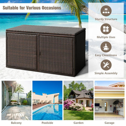 Opbergbox – Opbergkist – Tuinkist – Bergingbox – Tuinbox – 335L Groot Formaat – Weerbestendig Rattan & Stalen Frame – Bruin