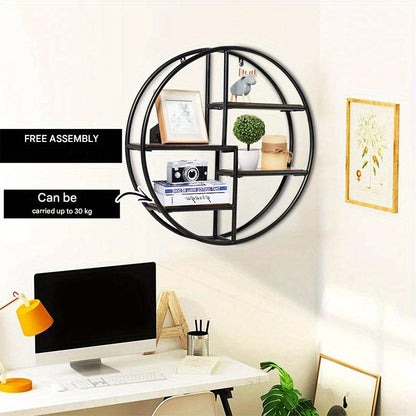 Wandplank – Zwevende Plank – Boekenplank – Wandrek – Opbergplank – Ronde Vorm – Metaal & MDF – 4 Niveaus