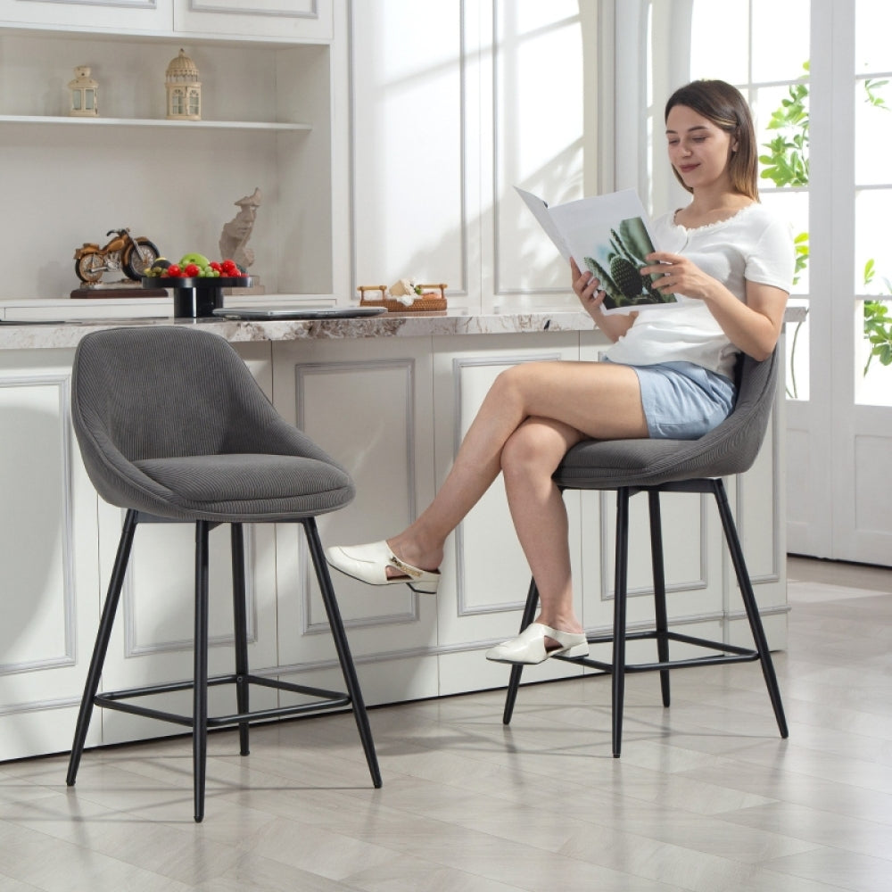 Barstoel – Barkruk – Barkruk – Keukenstoel – Barstoel Set Van 2 – Corduroy Bekleding – Stalen Poot – Ergonomische Rugleuning – Zithoogte Aanrecht – Modern Design – Comfortabel & Stevig
