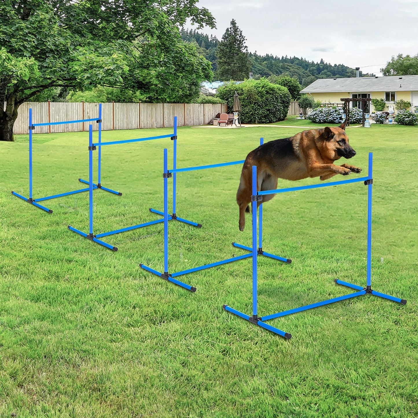 4-delig Agility Trainingsset voor Honden – Hindernisbaan Set – Springset – Behendigheid Set – Slalom Set – Verstelbare Hoogte – Inclusief Draagtas