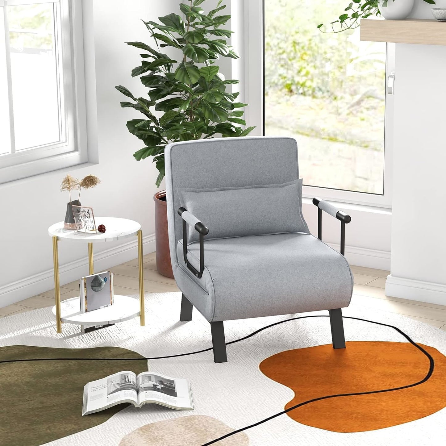 Slaapstoel – Vloerstol – Ligstoel – Fauteuil – 4-in-1 Multifunctioneel – 6-standen Verstelbare Rugleuning – Ademende Linnen Bekleding