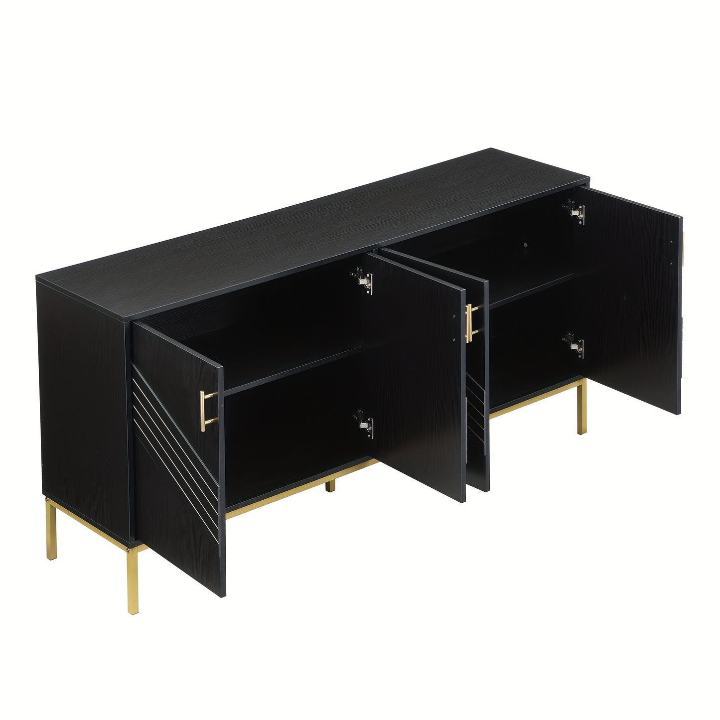 Dressoir – Sideboard – Buffetkast – Opbergkast – Kast – Modern Zwart & Goud – MDF Metalen Poten – 4 Deuren Met Verstelbare Legplanken