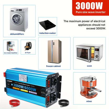 Omvormer – Spanningsomvormer – Stroomomzetter – Inverter – Converter – 3000W Zuivere Sinus – Aluminium Behuizing Met LED Display