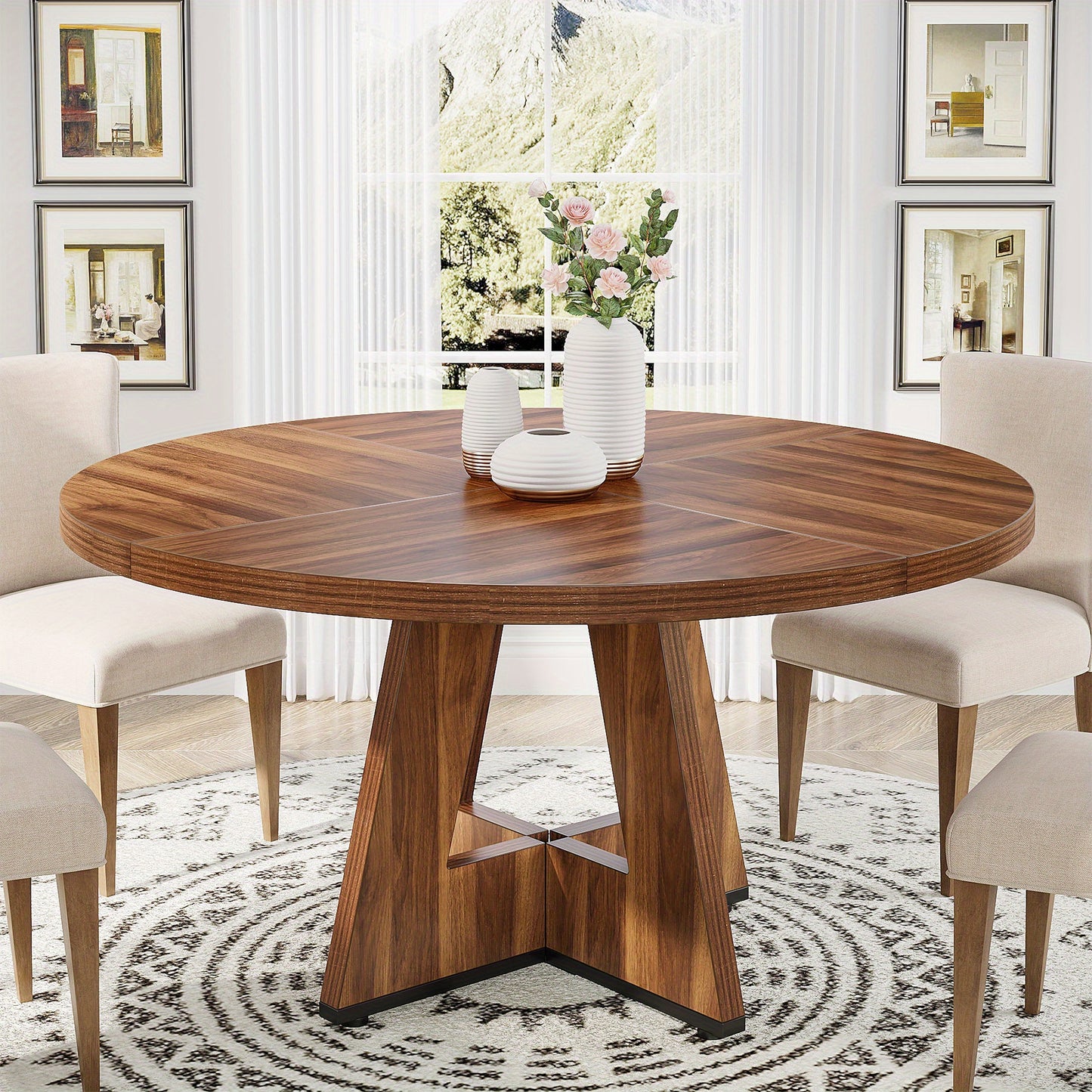 Ronde Eettafel – Eettafel Rond – Keukentafel – Tafel Landelijk – Eettafel MDF Donkerbruin – 119 cm Diameter – Krasbestendig & Stevig Metalen Poten