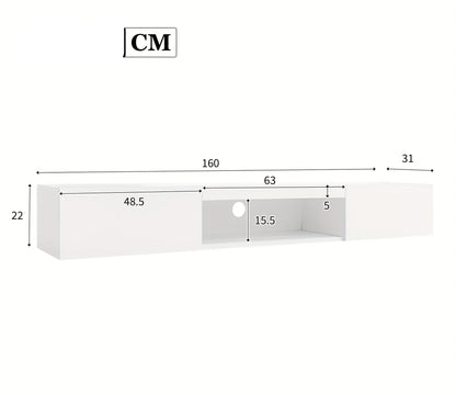 Tv-meubel – TV-kast – TV-standaard – Media-console – Entertainmentmeubel – Wit Bamboe – Wandmontage – Ruimtebesparend – 68,5 cm Hoog – 3,2 Kubieke Voet Opbergruimte