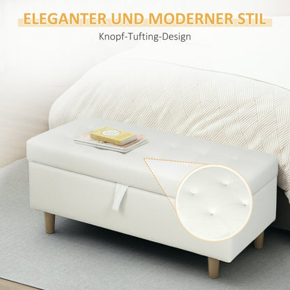Poef – Opbergpoef – Zithocker – Opbergkruk – Voetenbank – Crème Wit – Vintage Stijl – Houten Poten – Zachte Stof – Ruime Opbergruimte – Stevig