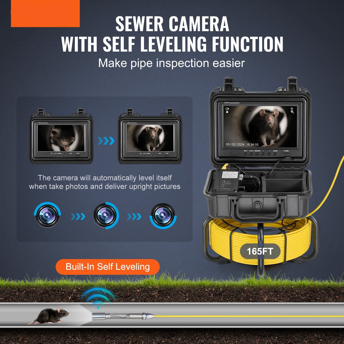 Rioolcamera – Inspectiecamera – Buisinspectiecamera – Endoscoop – Afvoercamera – Zelfnivellerend – 9 Inch HD Scherm – 36x Digitale Zoom