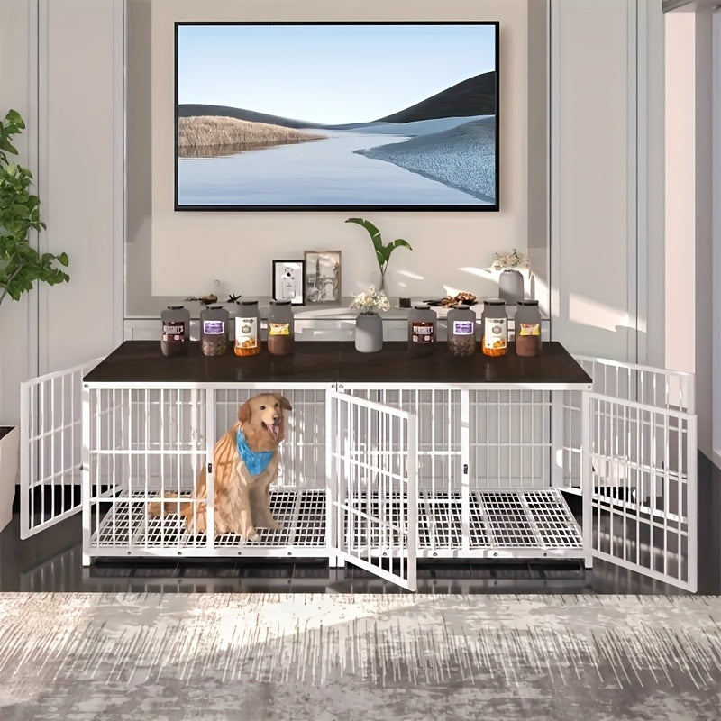 Hondenbench – Hondenkooi – Hondenren – Hondenhok – Hondenkennel – Zwaar Stalen Constructie – Uitschuifbare Tray – Extra Ruim – Wit