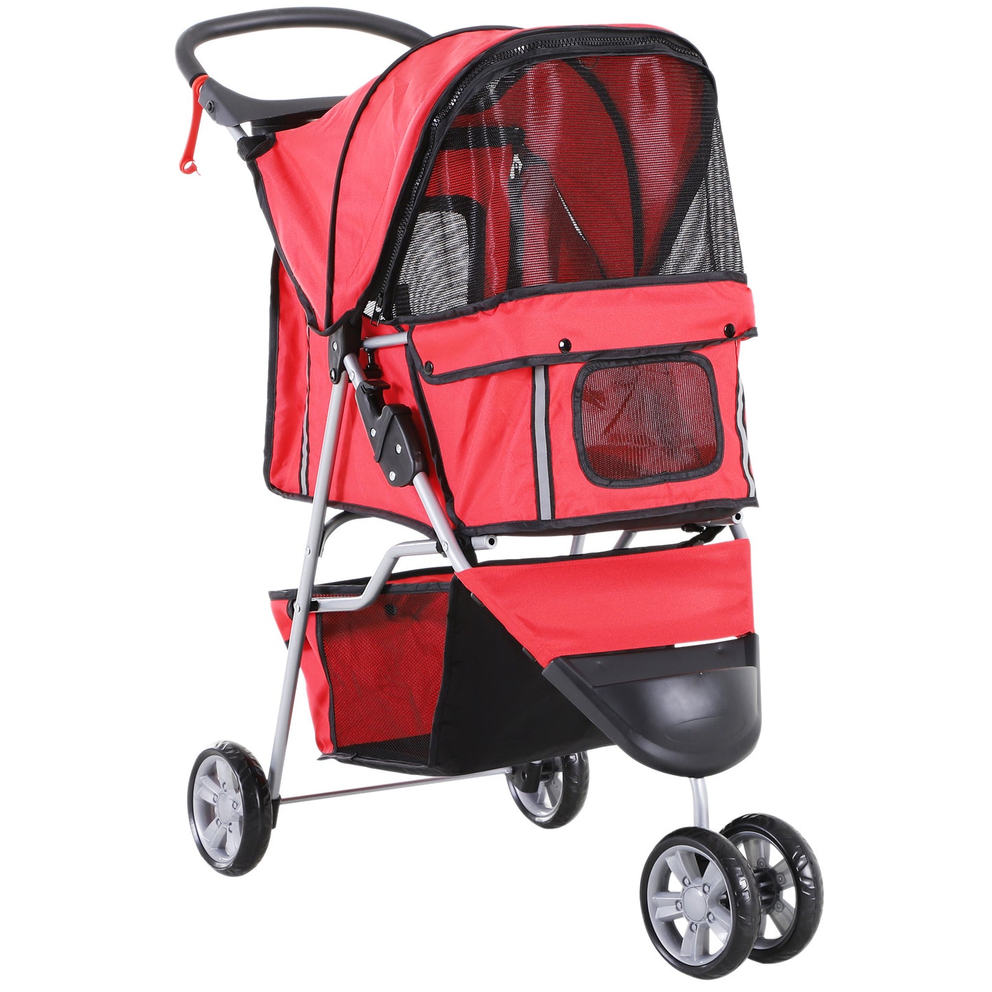 Dierenwagen – Huisdierenwagen – Hondenwagen – Kattenwagen – Inklapbare Wagen – Stevig Stalen Frame – 600D Oxford Stof – Rood – Remmen en Reflecterende Strepen