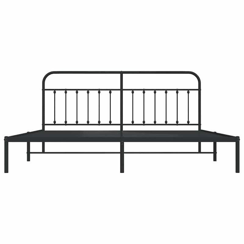 Modern Black Metal Bed Frame with Headboard, 193x203cm, Powder-Coated Steel for Strength & Stability, Minimalist Design for Contemporary Bedrooms