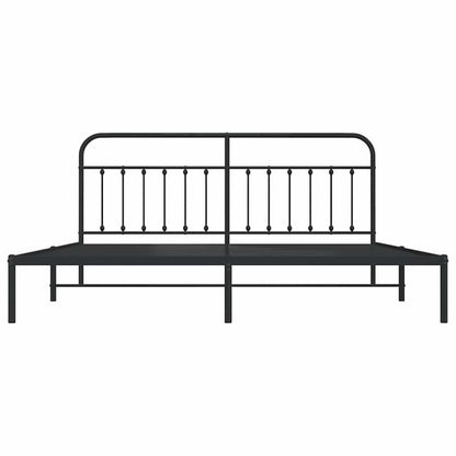 Modern Black Metal Bed Frame with Headboard, 193x203cm, Powder-Coated Steel for Strength & Stability, Minimalist Design for Contemporary Bedrooms