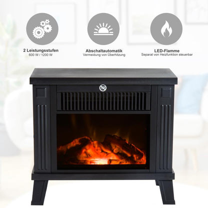 Elektrische Haard – Sfeerhaard – Open Haard – Kachel – Elektrische Kachel – Realistisch Vlameffect – 600W/1200W Verwarming – Compact Zwart Metaal Met Glazen Deur – Veilig En Energiezuinig – 34x17x31 cm