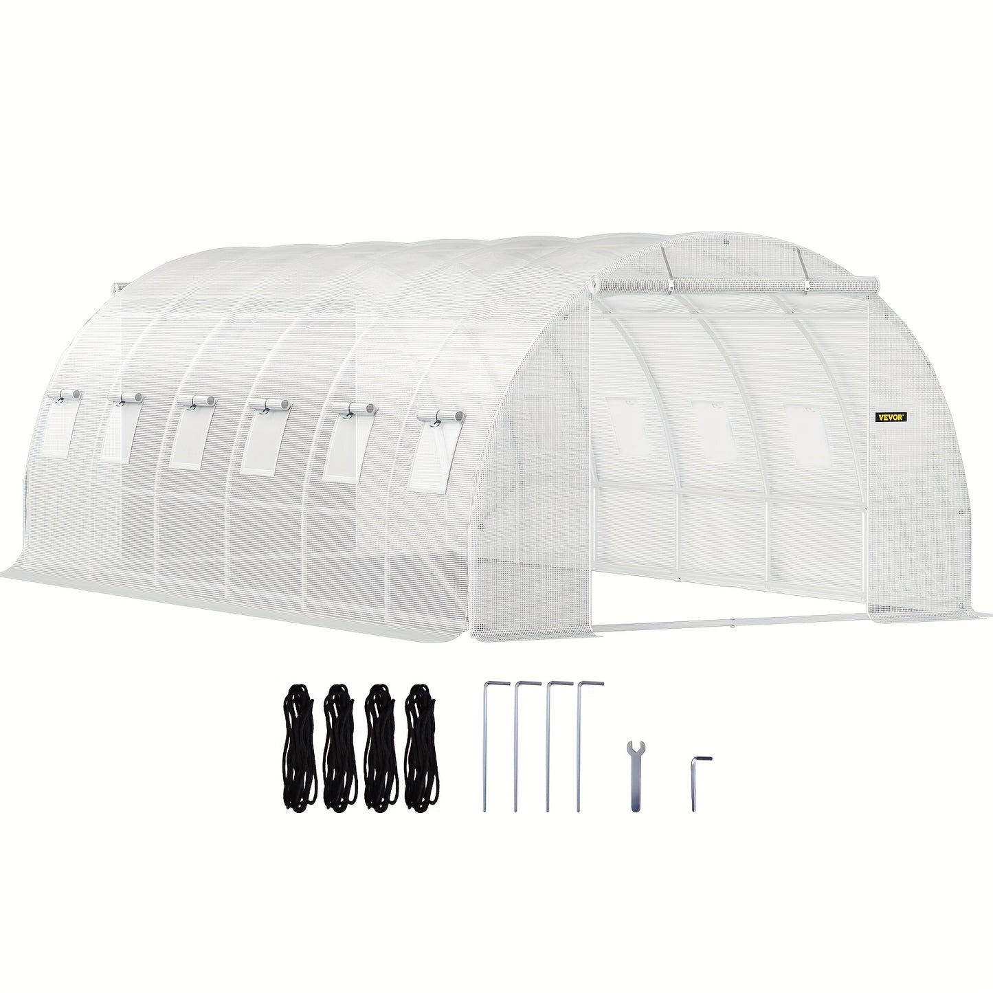 Kweekkas – Broeikas – Tuinkas – Tunnelkas – Serre – Groot 609,6x304,8x213,36 cm – Gegalvaniseerd Stalen Frame – 12 Oprolbare Ramen & 2 Ritsdeuren - Wit