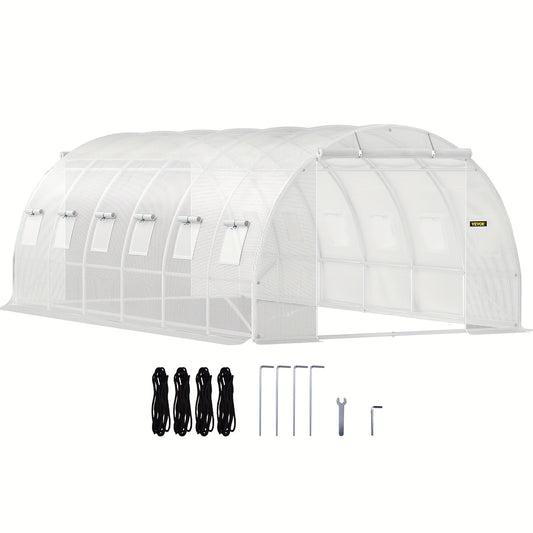 Kweekkas – Broeikas – Tuinkas – Tunnelkas – Serre – Groot 609,6x304,8x213,36 cm – Gegalvaniseerd Stalen Frame – 12 Oprolbare Ramen & 2 Ritsdeuren - Wit