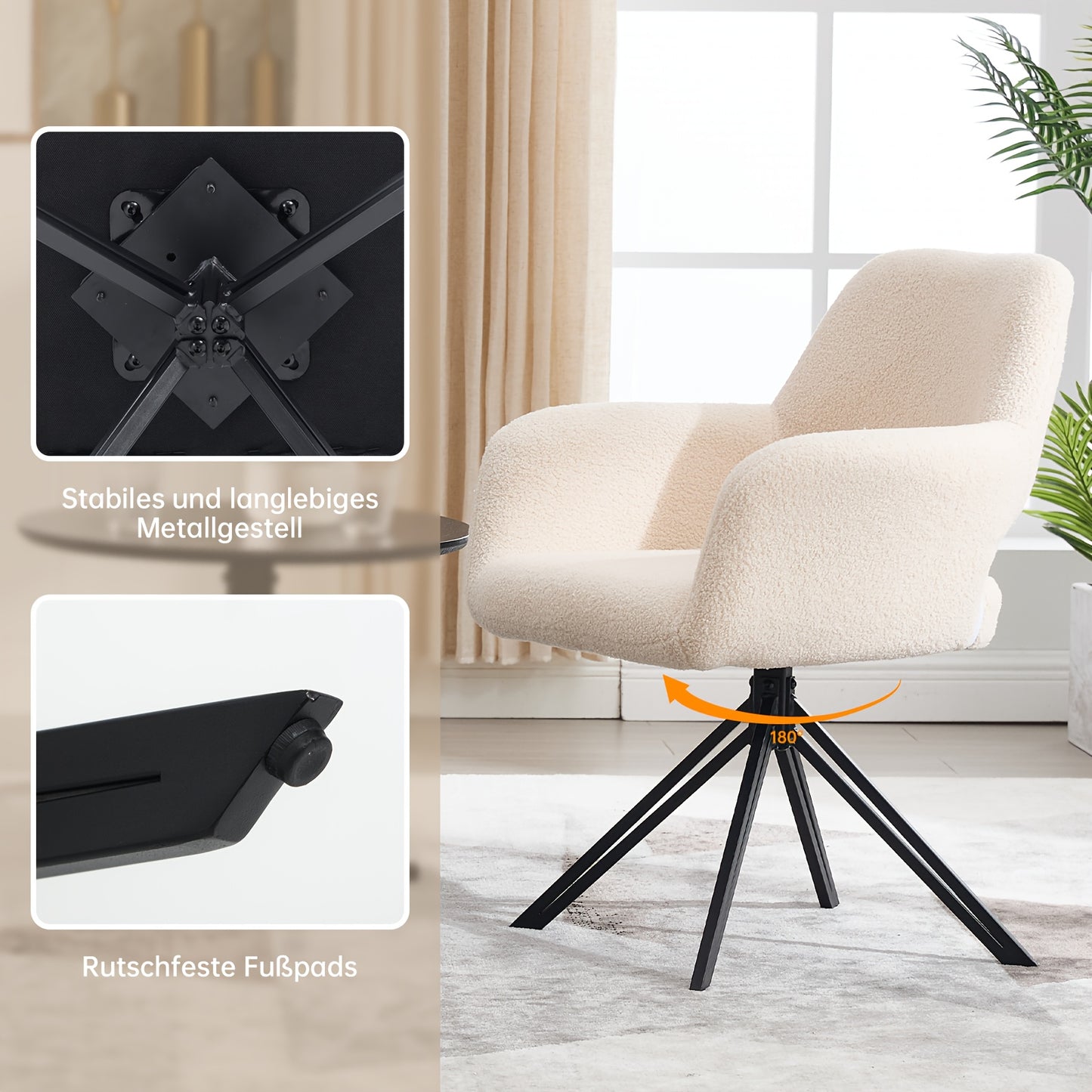 Two-Piece Modern Swivel Dining Chair Set with 180° Rebound & Teddy Velvet-Like Upholstery - Heavy-Duty Metal Frame, Solid Backrest Support, Easy-Clean Surface - Contemporary Black/Color Options for Dining Room, Living Room,