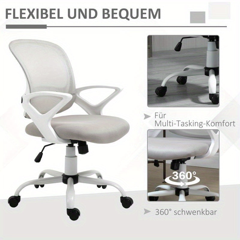 Ergonomic Mesh Office Chair with Adjustable Swivel & Height - Breathable Linen-Look Fabric, 360° Swivel, 5-Point Lumbar Support, 5-Level Airflow Perforated Backrest, 5-Point Ergonomic Design for Home & Work, Gray, Office Cha