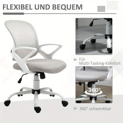 Ergonomic Mesh Office Chair with Adjustable Swivel & Height - Breathable Linen-Look Fabric, 360° Swivel, 5-Point Lumbar Support, 5-Level Airflow Perforated Backrest, 5-Point Ergonomic Design for Home & Work, Gray, Office Cha