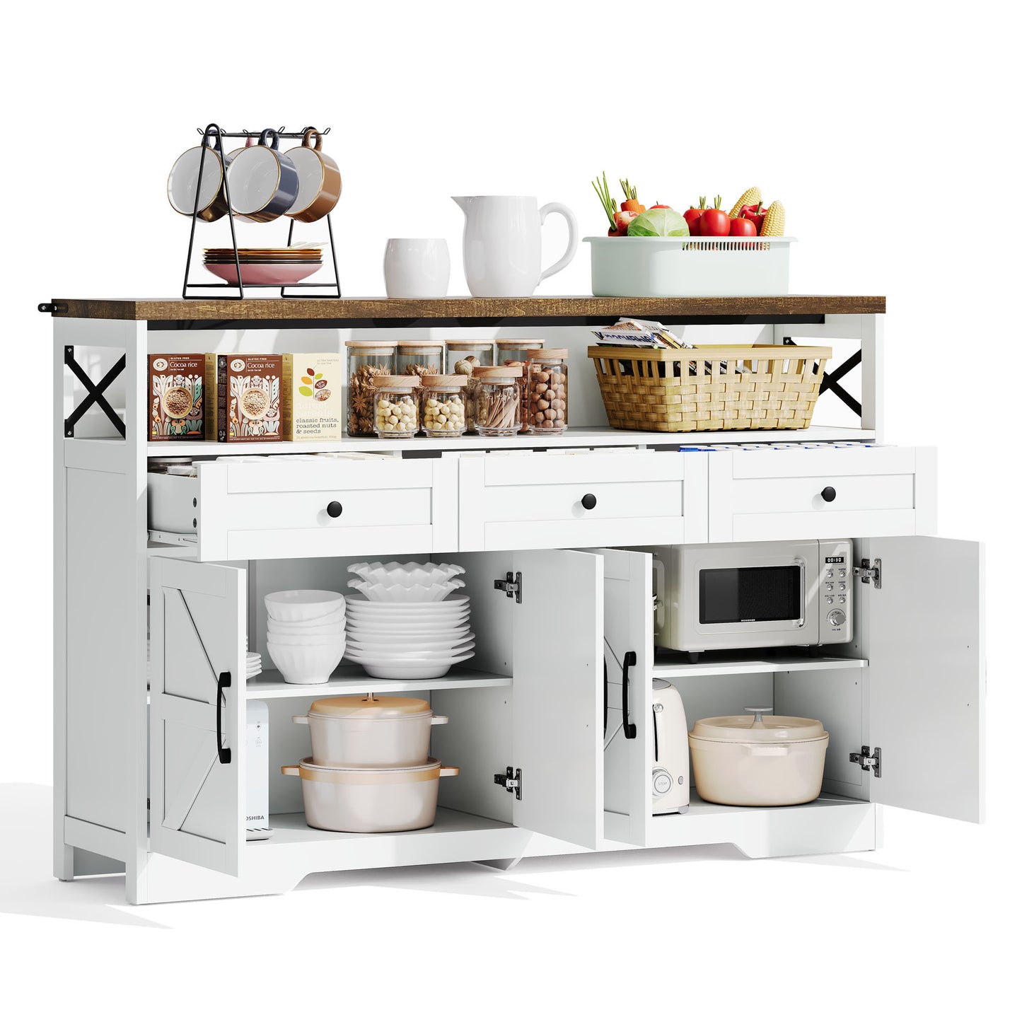Buffetkastje – Dressoir – Sidetable – Opbergkast –  Landelijke Stijl – 140 CM Breed – Hoogwaardig MDF