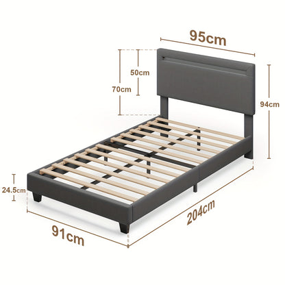 Bedframe – Gestoffeerd Bed – Eenpersoonsbed – Tweepersoonsbed – Boxspringbed – Modern Ontwerp – 90x200 cm – Gevoerd Hoofdbord – Stevig & Eenvoudig Montage